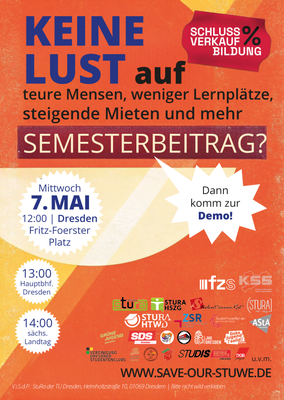 Plakat Plakat für die Demonstration für die Ausfinanzierung der sächsischen Studierendenwerke am 07. Mai 2025