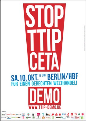 Plakat für die Großdemonstration gegen TTIP & CETA in Berlin 2015