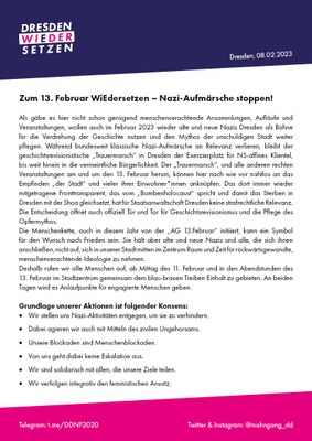 Aufruf 2023: Zum 13. Februar WiEdersetzen - Nazi-Aufmärsche stoppen! (1)