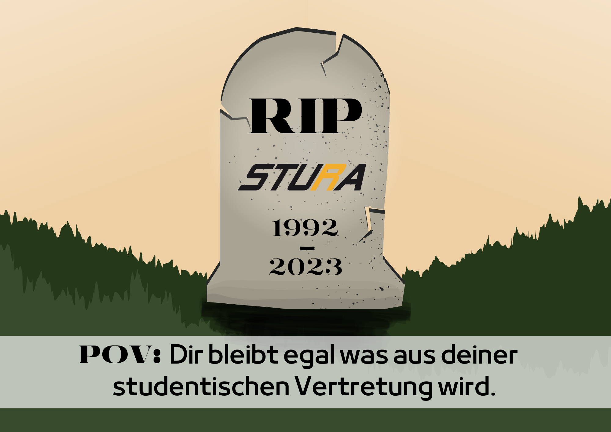 Postkarten Rekrutierungskampagne Sommersemester 2023 R.I.P. StuRa (Vorderseite)