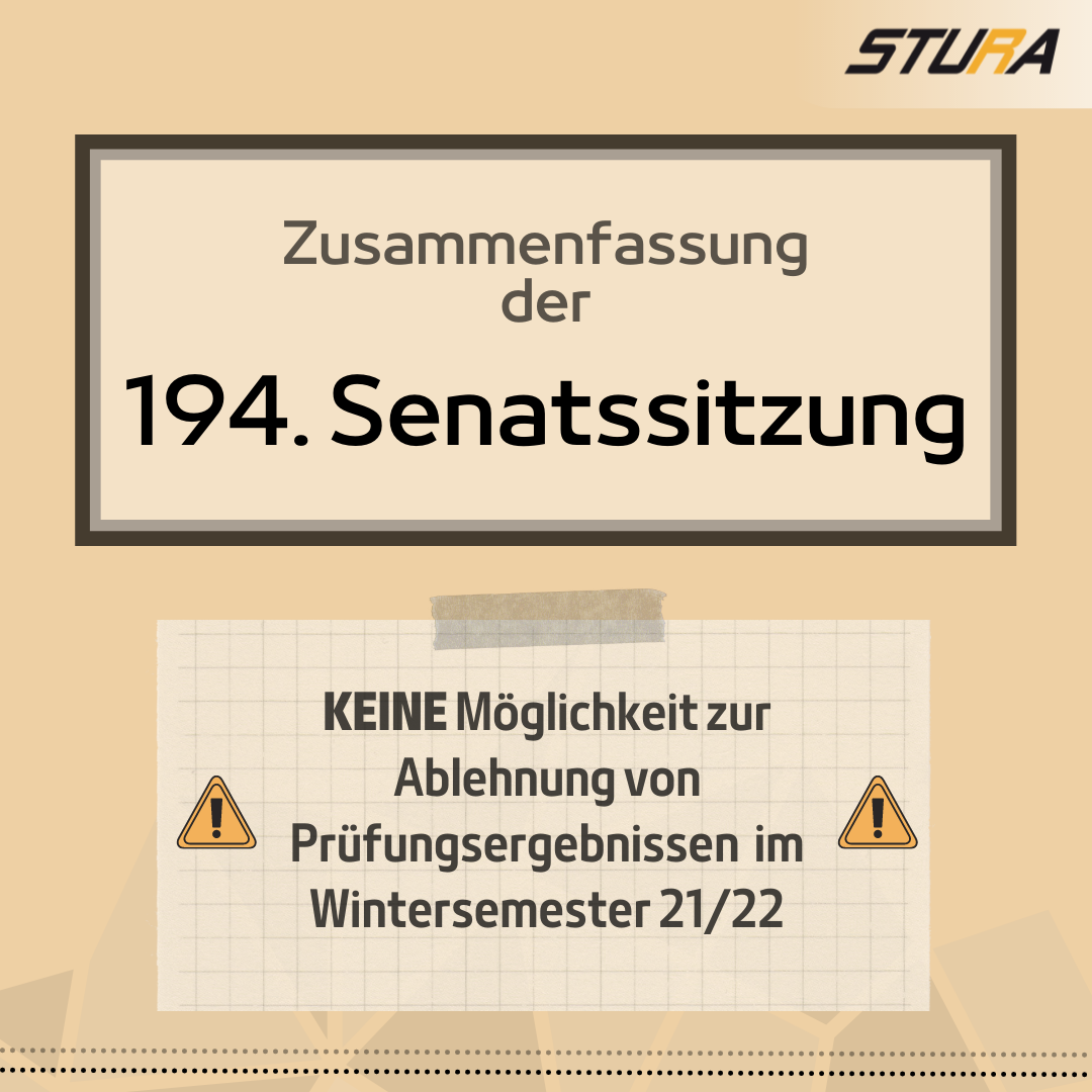 Keine Möglichkeit zur Ablehnung von Prüfungsergebnissen im Wintersemester 21/22: Zusammenfassung der Senatssitzung vom 14.12.21